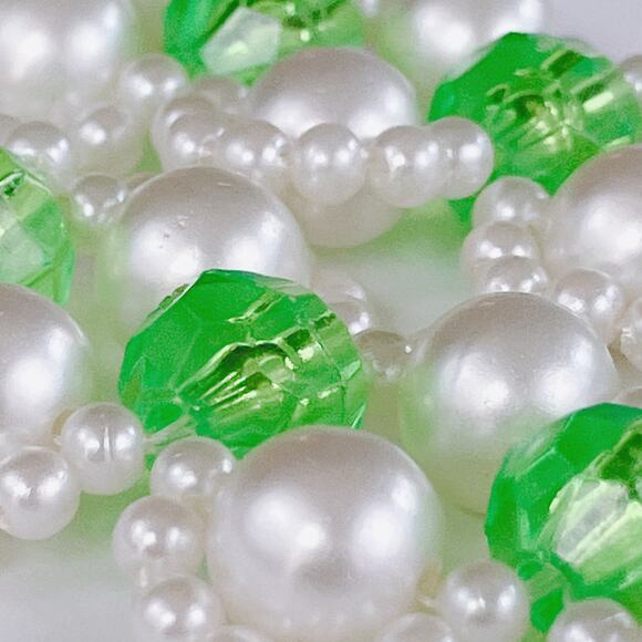 VTG Green Beaded Choker Necklace Faux Pearl Gold Tone Adjustable Y2K 2000s - Picture 9 of 12